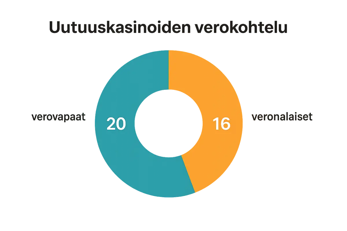 Ympyrädiagrammi: verovapaiden ja veronalaisten uusien suomalaisten kasinoiden osuus